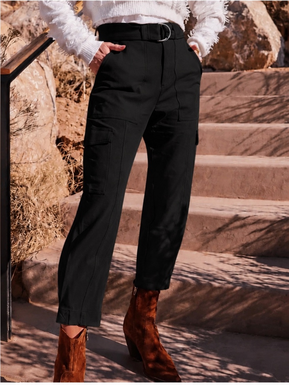 Banana Republic Slim Utility Refined Cargo Black Belted Pants Trousers Size 6
